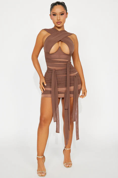 Tied To You Mesh Micro Mini Dress
