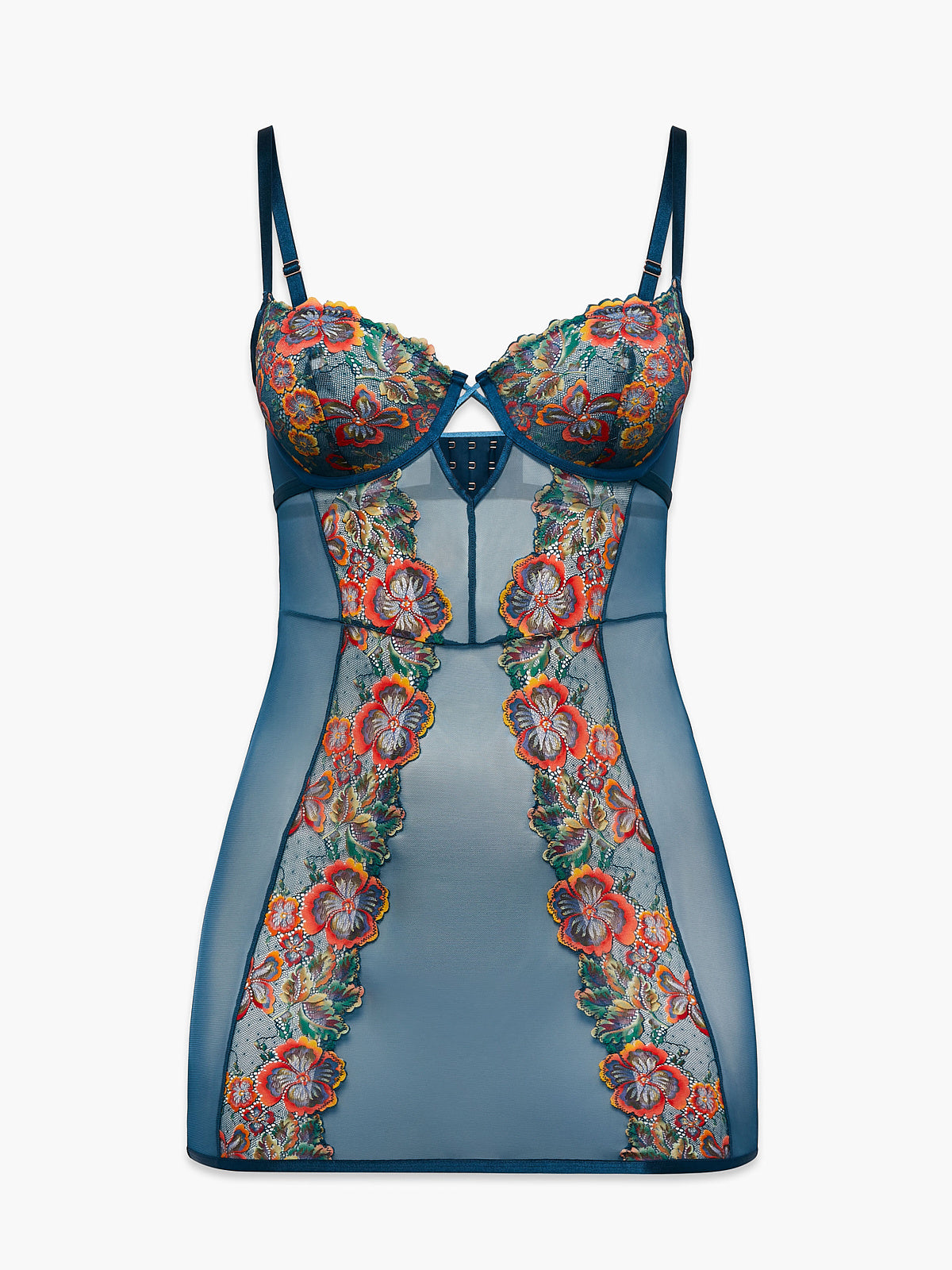 sunchaser lace underwire slip, bawdy blue lingerie