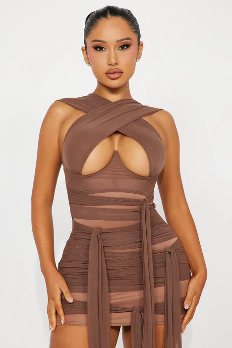 Tied To You Mesh Micro Mini Dress