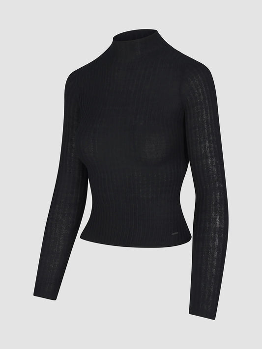 sheerenity mock neck sweather top glow getta blue